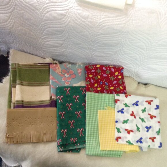 Lot of Misc Crafting Fabric; some vintage.  All different sizes and textures. - Picture 1 of 6